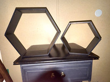 Set of 2 Black Hexagon Wall Shelves, Wood Geometric Decor, 12 in Height