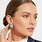 Vinage 1950s Turquoise Moroccan Matrix Cabochon Rhinestone Oval Clip-on Earrings