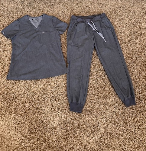 FIGS Women's Gray Scrub Set V-Neck Top & Jogger Pants Size XS & SP