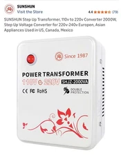 SUNSHUN Step Up Transformer 110V to 220V 2000W Converter European Asian Appli...