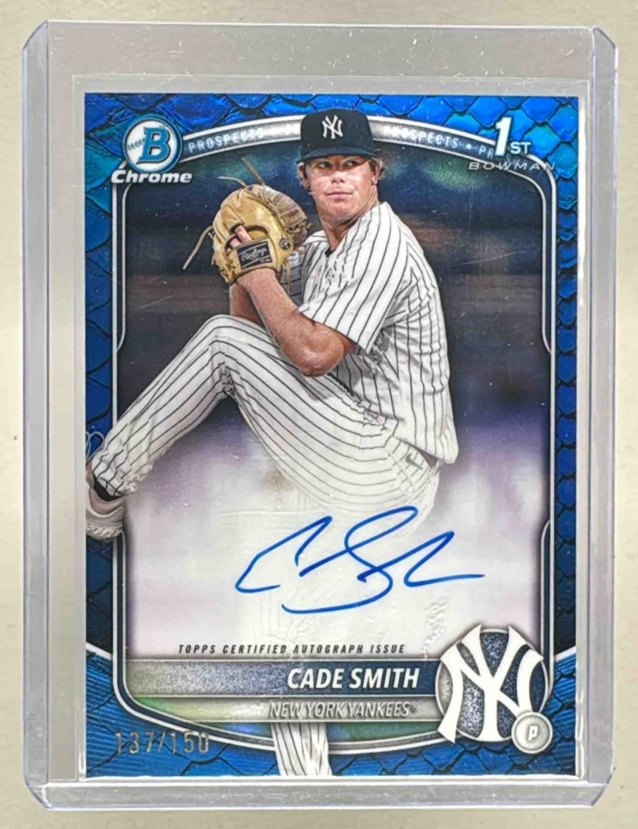 Cade Smith 2025 Bowman Chrome #CPA-CS Blue Reptilian Refractor Auto 1st RC /150