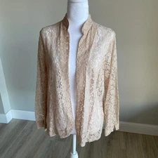 Cream Floral Vintage Lace Jacket Women's Medium Victorian Romantic Granny READ