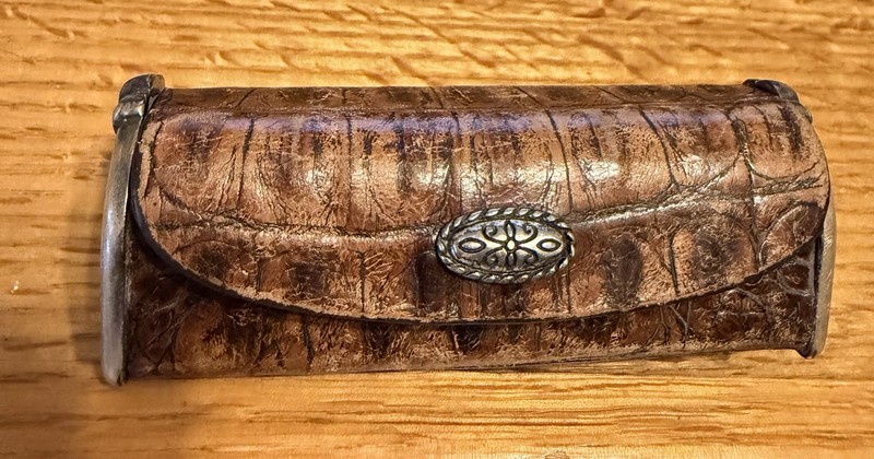 BRIGHTON Vintage Croc Embossed Brown Leather Lipstick Case with Mirror
