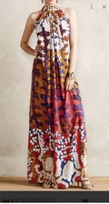 Roopa Pemmaraju Halter Maxi Dress Abstract Multicolor 100 %Silk Cotton Pockets 8