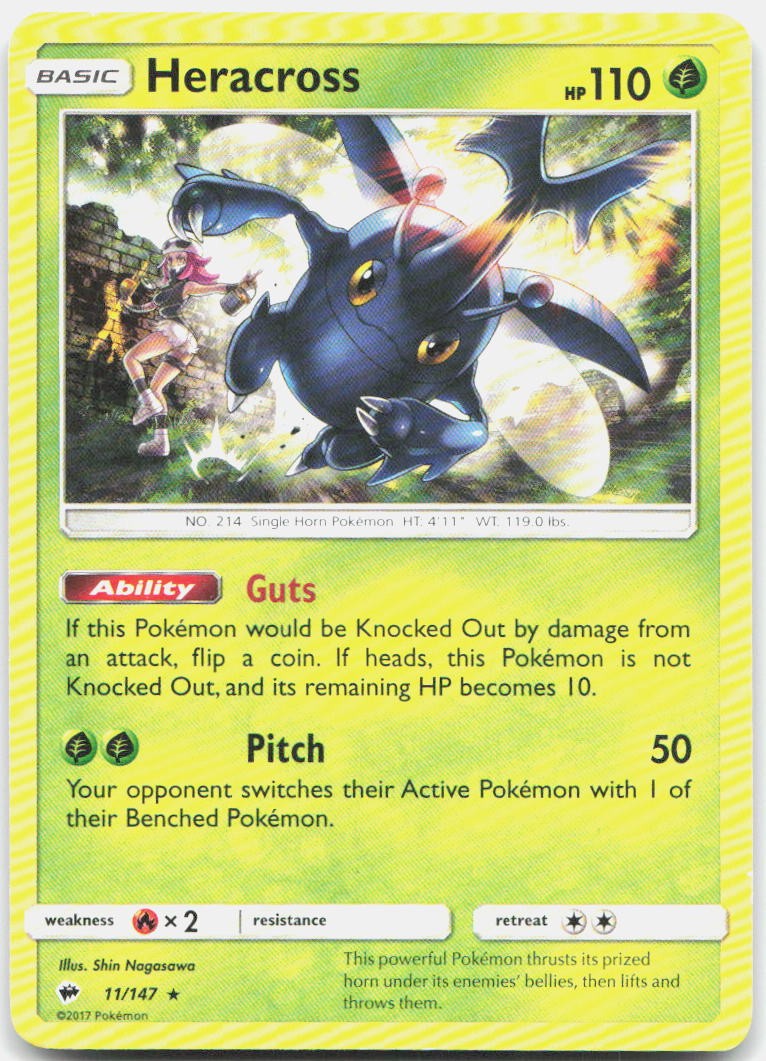 Heracross 11/147 Rare Burning Shadows Pokemon LP