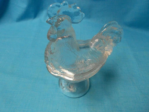 Vtg L.E. Smith Clear Glass Lg Rooster Nest Covered Candy Dish Easter READ
