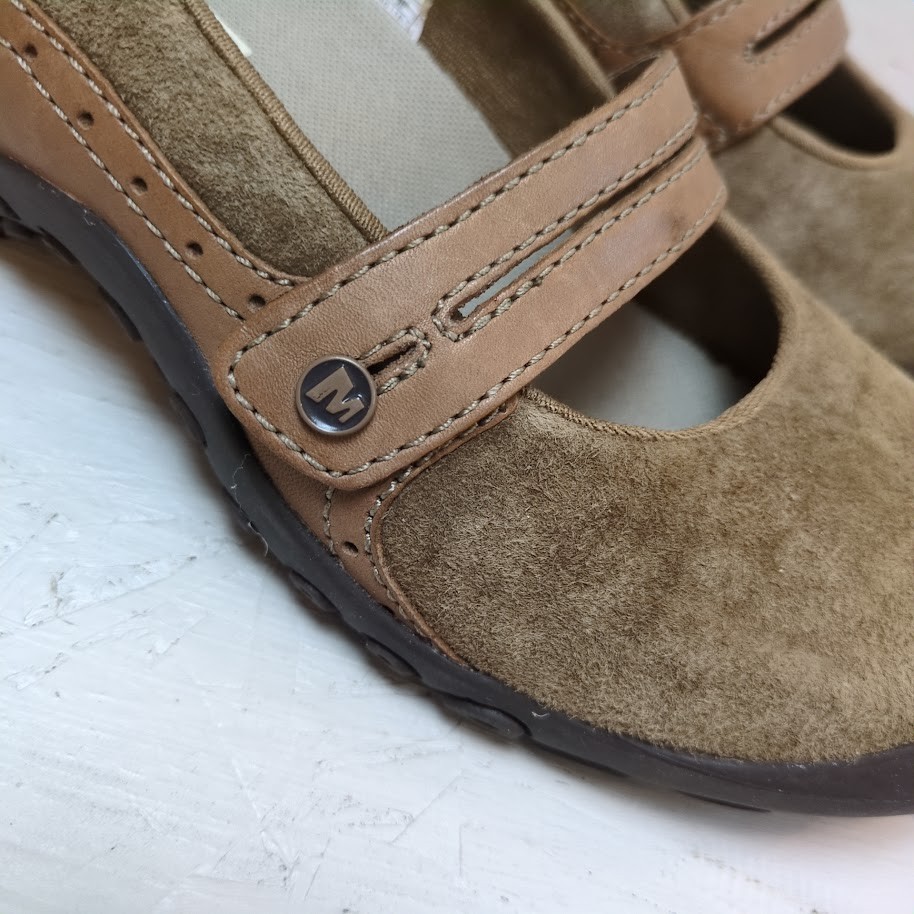Merrell Plaza Bandeau Mary Jane Mocs slip on donna taglia 8 5 M marrone marrone zeppa