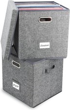 Vinyl Record Storage Box Set of 2 - Album Storage Holds 100 Single Records, D