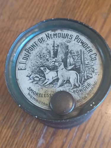 Ancienne E.I. vintage Fusil de chasse en étain poudre sans fumée DuPont de Nemours Powder Co. - Photo 8/13