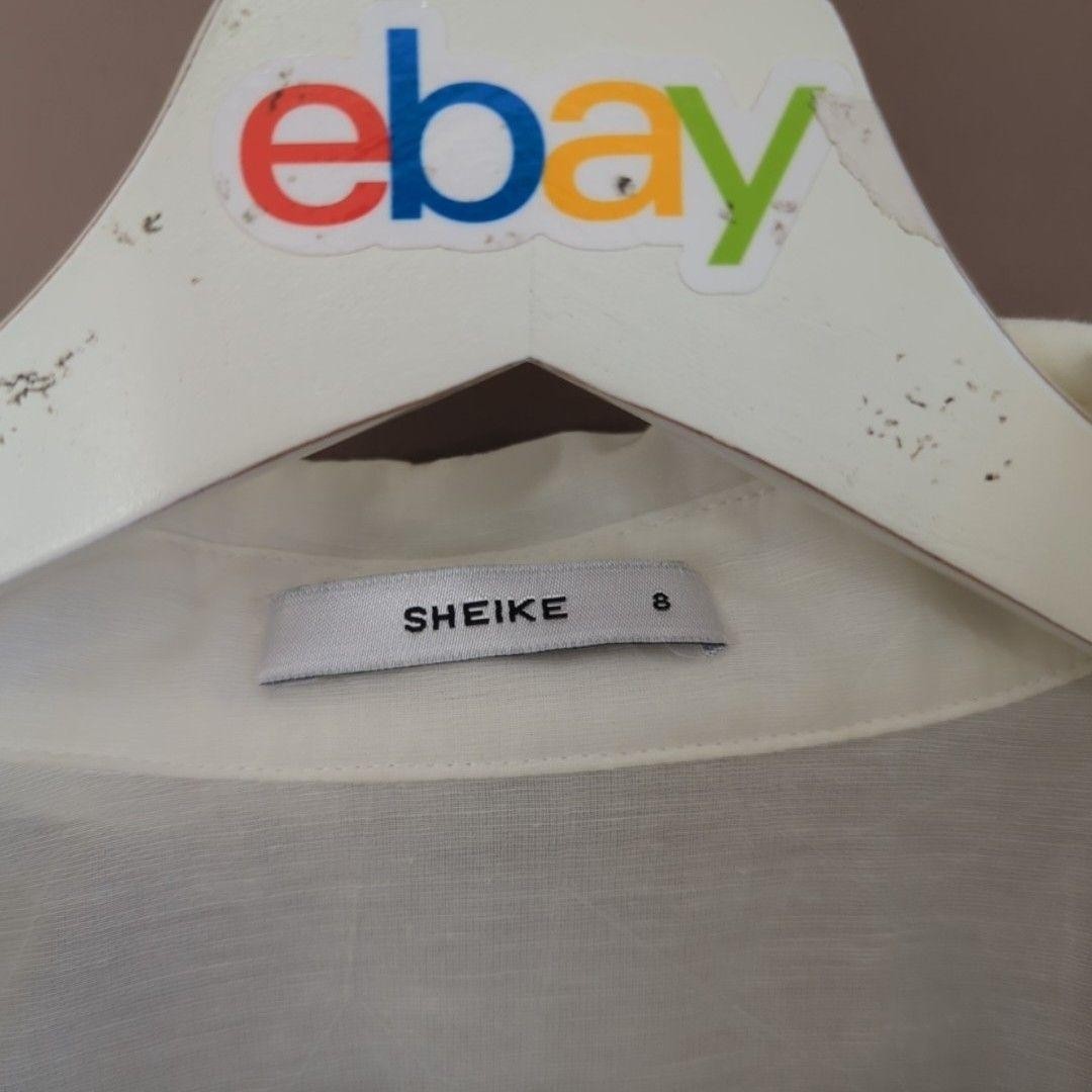 Sheike Blouse Womens 8 White Pleated Button Front Puff Sleeve Top Basic image 3