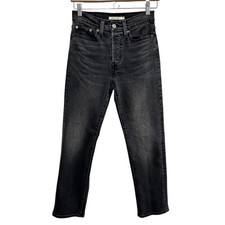 Levi's Wedgie Straight Jeans Womens 27x26 Black High Rise Button Fly Ankle Denim