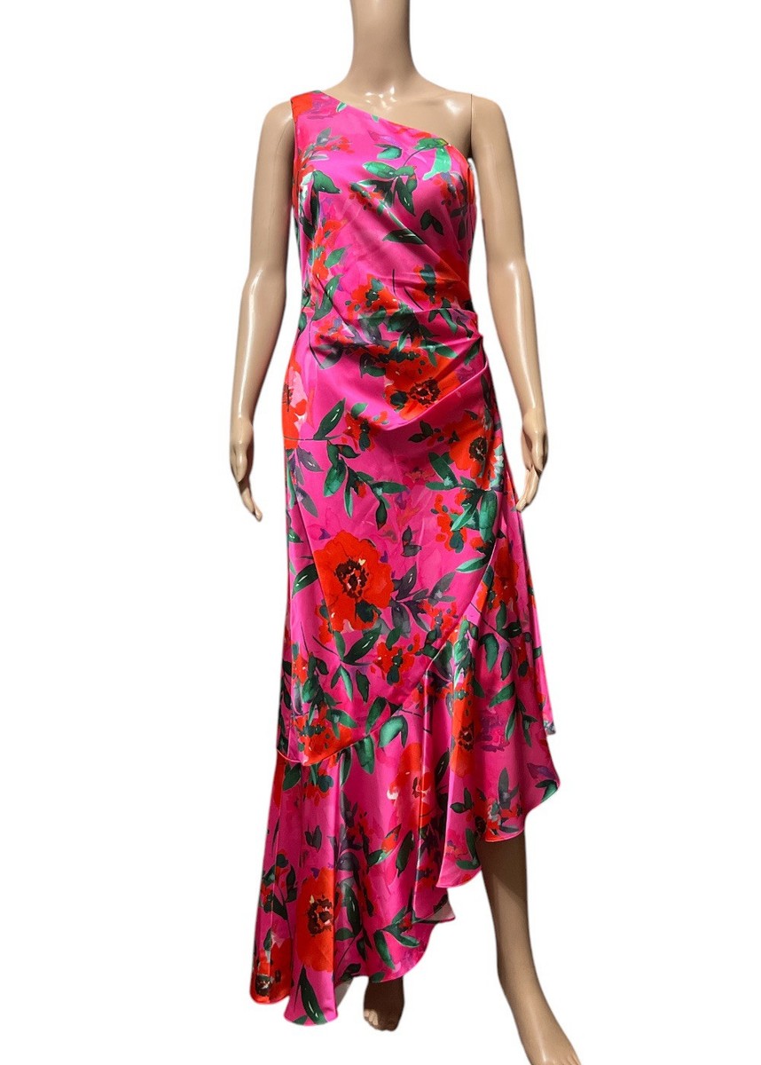 Eliza J Size 6 Floral One Shoulder Sleeveless Asymmetrical