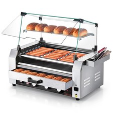 VEVOR 18 Hot Dog 7 Roller Electric Grill Cooker Machine Bun Warmer Cover 1200W