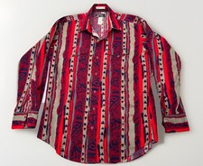 Vintage Ruddock Bros Mens XL Tall Western Shirt Red Aztec Print Made in USA