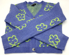 Art Class Kids Size L 10 12 Cardigan Sweater Blue Green Floral Button V Neck