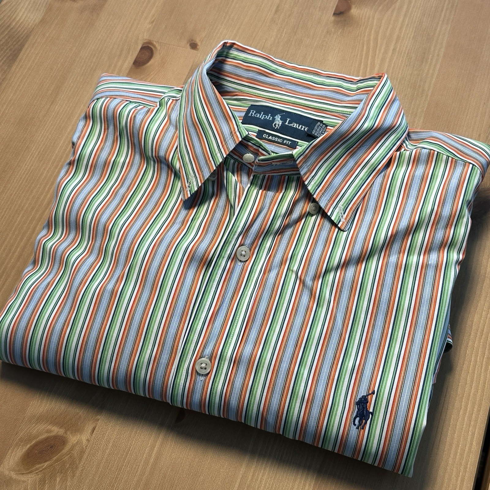 Polo Ralph Lauren camicia manica lunga bottoni 16 1 2 34 35 vestibilità classica a righe pony