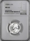 1938-S 25C WASHINGTON SILVER QUARTER SAN FRANCISCO MINT  NGC MS63 #8405238-046