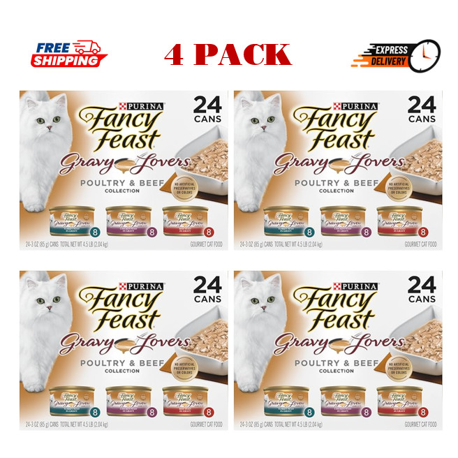 4 Pack - Fancy Feast Gravy Lovers Poultry & Beef Feast Variety Pack Canned 3 Oz