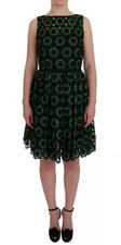 Dolce & Gabbana Green Floral Ricamo A-Line Shift Women's Dress
