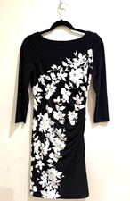 LAUREN RALPH LAUREN Elegant Black White Flower Dress  Women Size 4