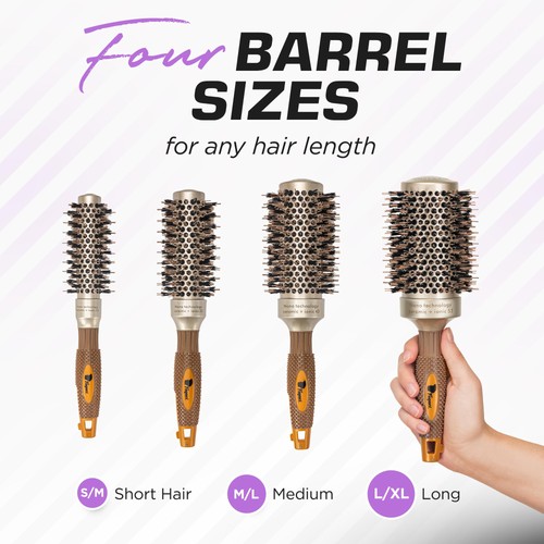 Small Round Brush for Blow Drying with Natural Boar Bristle, Hair Styling, Dr... - Picture 8 of 8