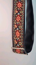 Handmade Gitarre Gurt Ethnomuster, Schwarz,  Echtleder, Kunstleder, Silber,breit