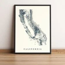 California Map, California 2D Relief Map, California Vintage Map - 2D Flat Print