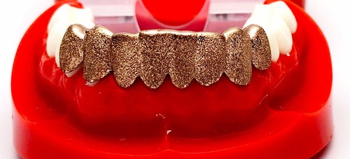 Argento sterling con diamante pieno placcato oro rosa taglio polvere misura personalizzata Grillz - Foto 3 di 5