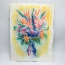 Original Pastel Painting by MURRAY KESHNER Flowers Floral Vase