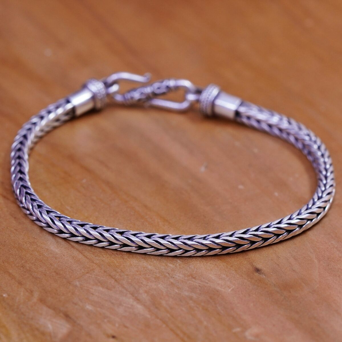6.5”, vintage heavy Sterling silver handmade bracelet, square 925 wheat chain 6.5”, vintage heavy Sterling silver handmade bracelet, square 925 wheat chain