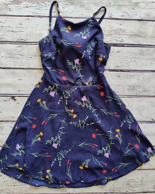 Lulus Flower of the Flock Navy Blue Floral Printer Skater Dress XS