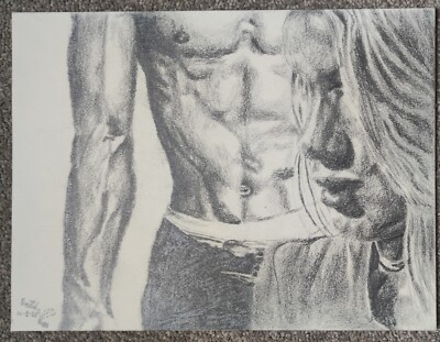 Original A6 The Lover Erotic Nude Drawing Pencil The Lover Female Nude 