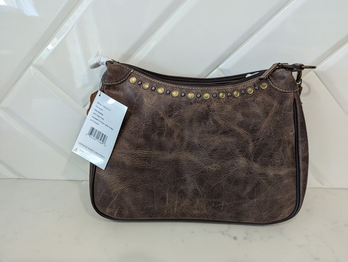 Gun Tote'n Mamas” Distressed Brown Leather RFID Hobo Conceal Carry