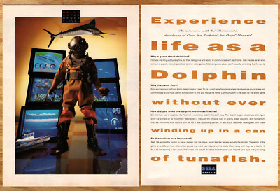 Ecco the Dolphin Sega CD Deep Sea Diver - 2 Page Video Game Print Ad Poster 1993