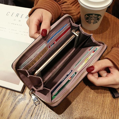Portafoglio donna pelle pochette grande capacità UK borsa lunga porta carte telefoniche custodia - Foto 6 di 10