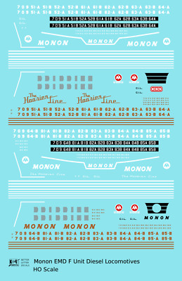 K4 HO Scale Decals Monon EMD F3 Cab Diesel White, Red and Gold