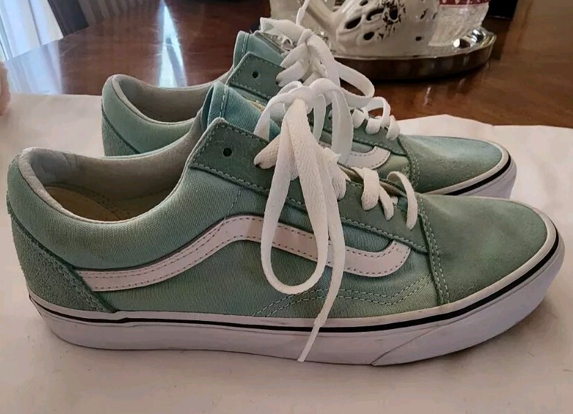 Size 8 M/9.5 W - VANS Old Skool Light Teal Blue & White | eBay