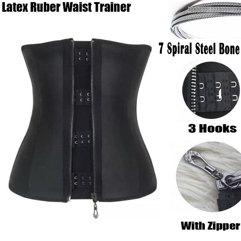 Corset Body Shaper Latex Rubber Waist Trainer Underbust Zipper Slimming Cincher - Image 3 of 4