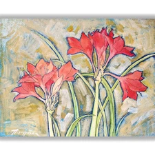 Original Watercolor Colorful Painting Flower Art Amaryllis Floral Wall Decor