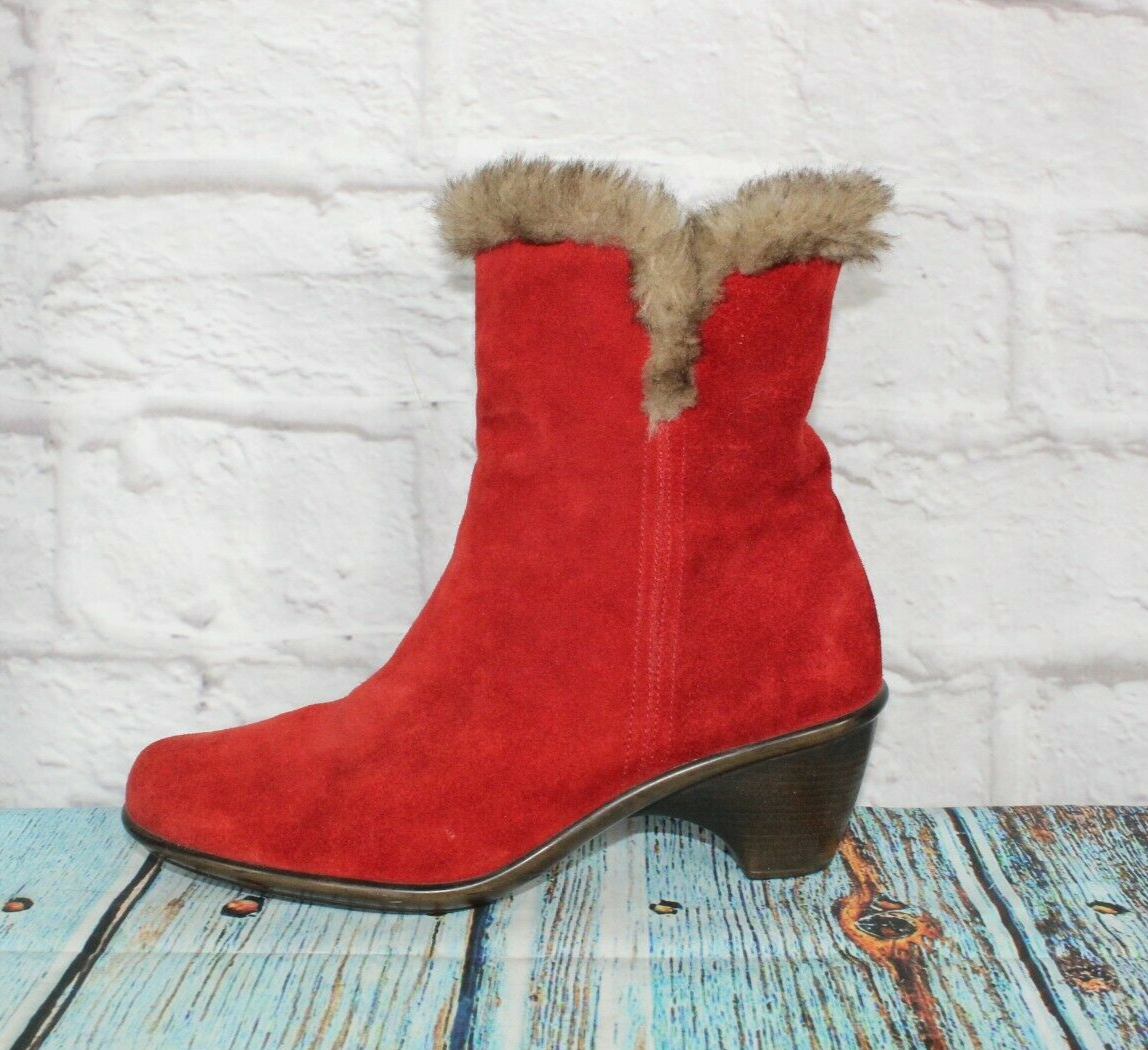 Rhea Red Suede Leather Faux Fur Trim 