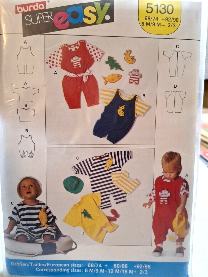 T Shirt Overalls Jumper Girls Boys 6M - 3T Burda 5130 Sewing Pattern Easy Fast - Image 2 of 4