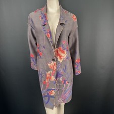 Madison Jacket S Womens Grey Suede Duster Floral Pockets Button Long Sleeve Coat