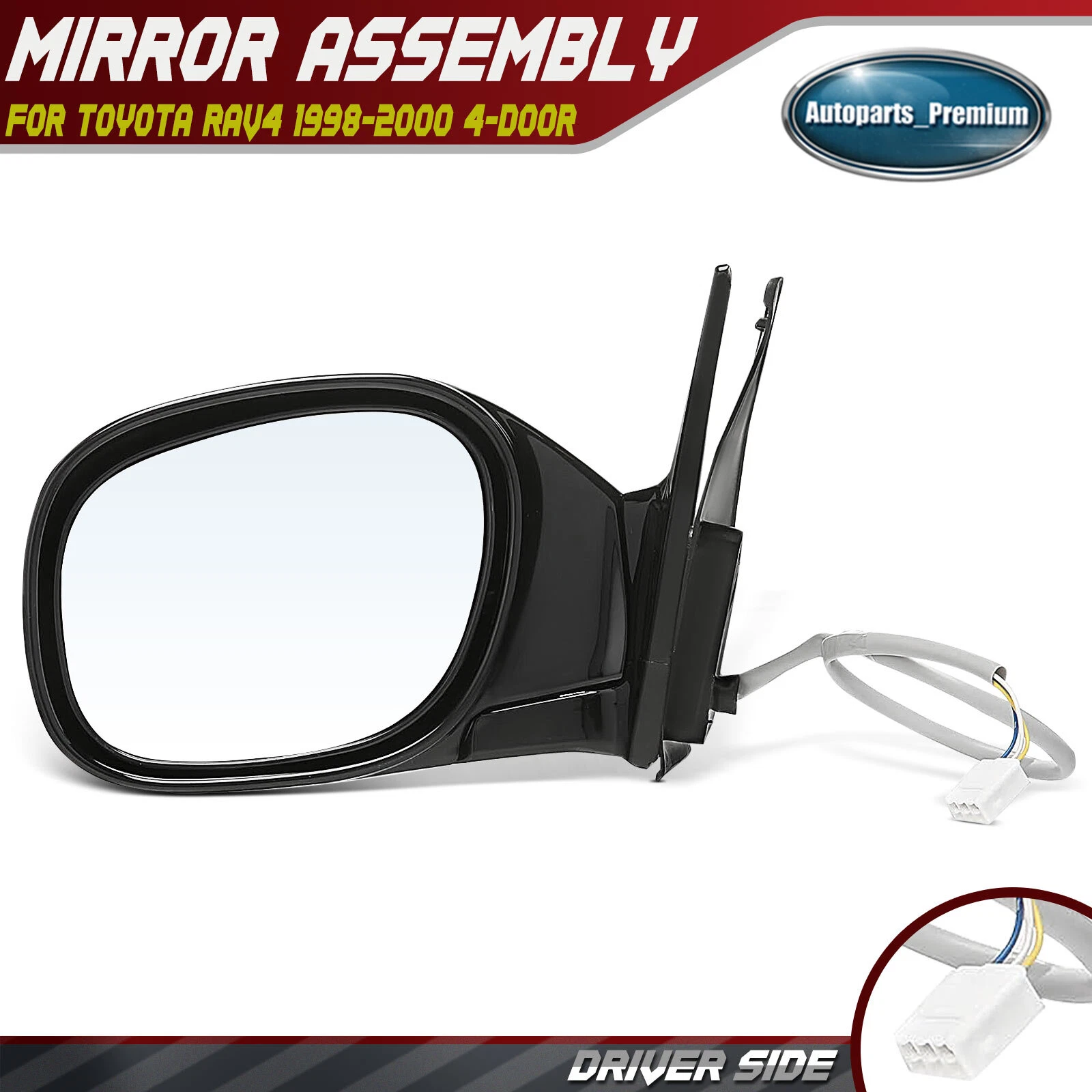Driver Smooth Black Mirror w/ Power Adjustment for Toyota RAV4 1998-2000 4-Door