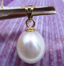 Gorgeous AAA++ 10-12mm natural AKoya white pearl pendant 14k Yellow gold