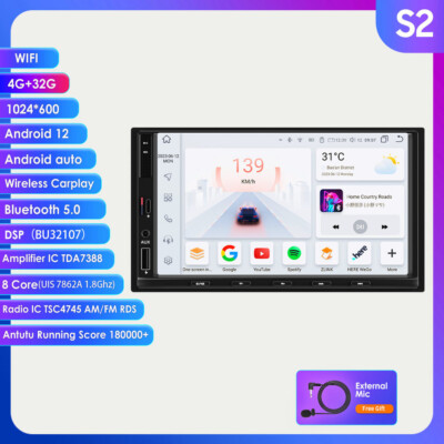 7'' Android 12 Radio Double 2Din Car Stereo Player Apple CarPlay Unit 4+32GB USB