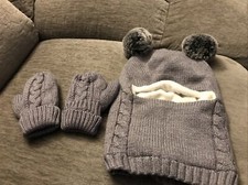Baby Winter Hat Scarf Mitten Kit Fleece Lined Knitted Gray Ages 1-3 New