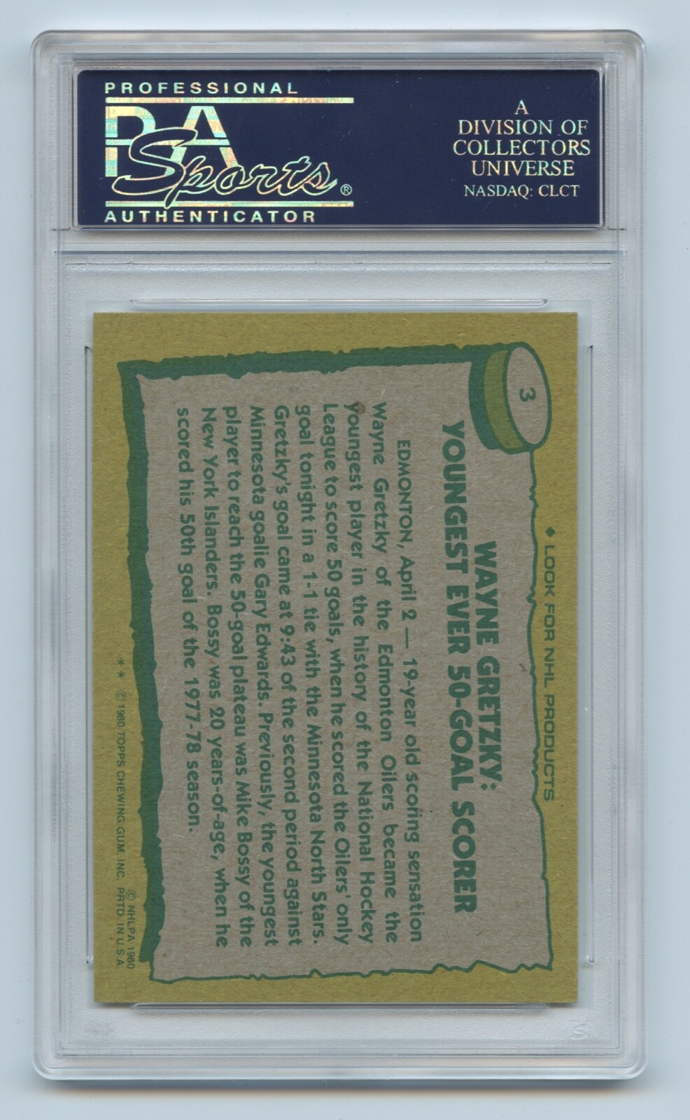 1980 Topps Hockey, Wayne Gretzky Record Breaker #3, PSA-8.5 view 2