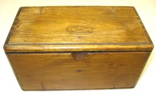 Singer 1889 Patent Oak Puzzle Box with Sewing Machine Attachments, Maroon Felt