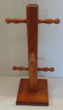 Vintage Wood 6 Coffee Mug Cup Jewelry Tree Stand Holder Farmhouse Cottage