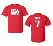 RETRO USA Men's Basketball Larry Bird # 7 FRONT & BACK Men's Tee Shirt 1461